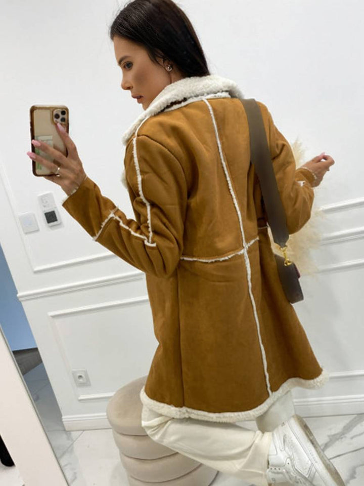 Levoire | Manteau Pilote Mi-Long En Suédine Doublure Intérieure Double Bouton Col Femmes Grande Taille Manteau D'Hiver
