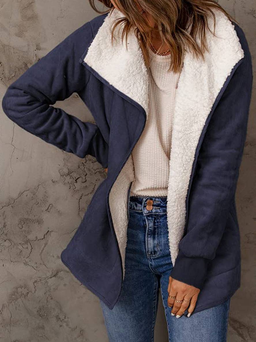 Levoire | Manteau En Daim Poches Manches Longues Femme Mode Décontractée Loisirs Hiver Veste
