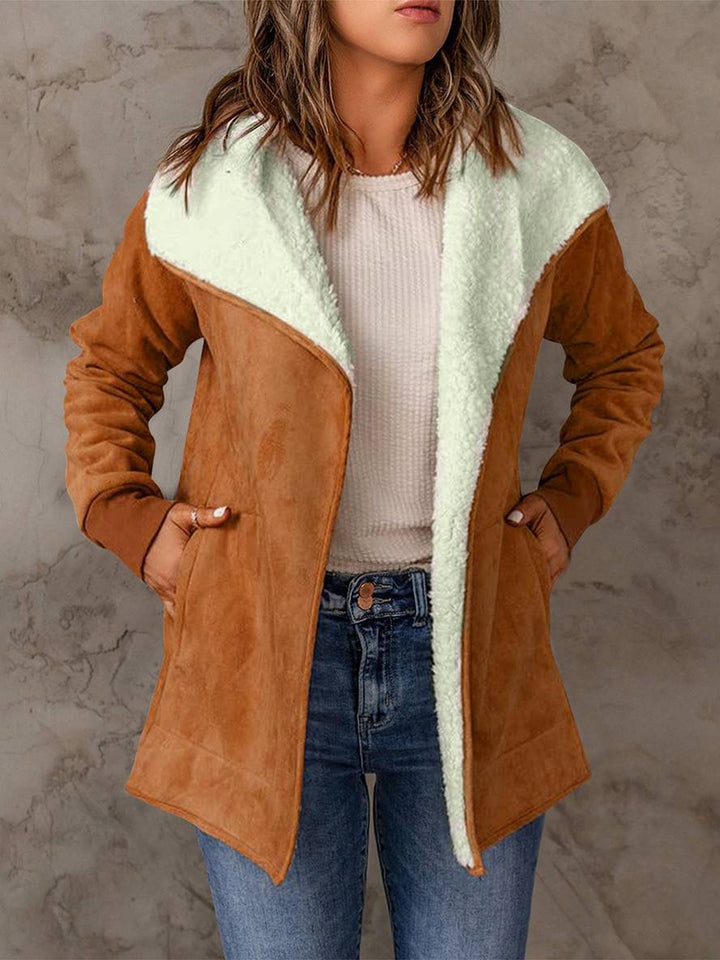 Levoire | Manteau En Daim Poches Manches Longues Femme Mode Décontractée Loisirs Hiver Veste Braun