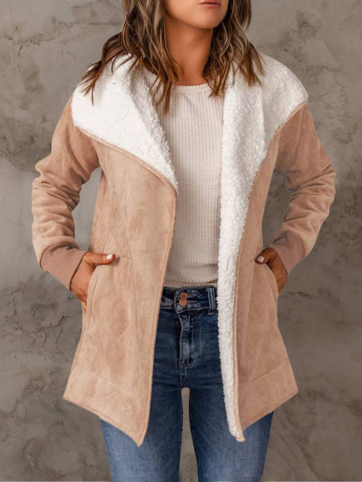 Levoire | Manteau En Daim Poches Manches Longues Femme Mode Décontractée Loisirs Hiver Veste Khaki