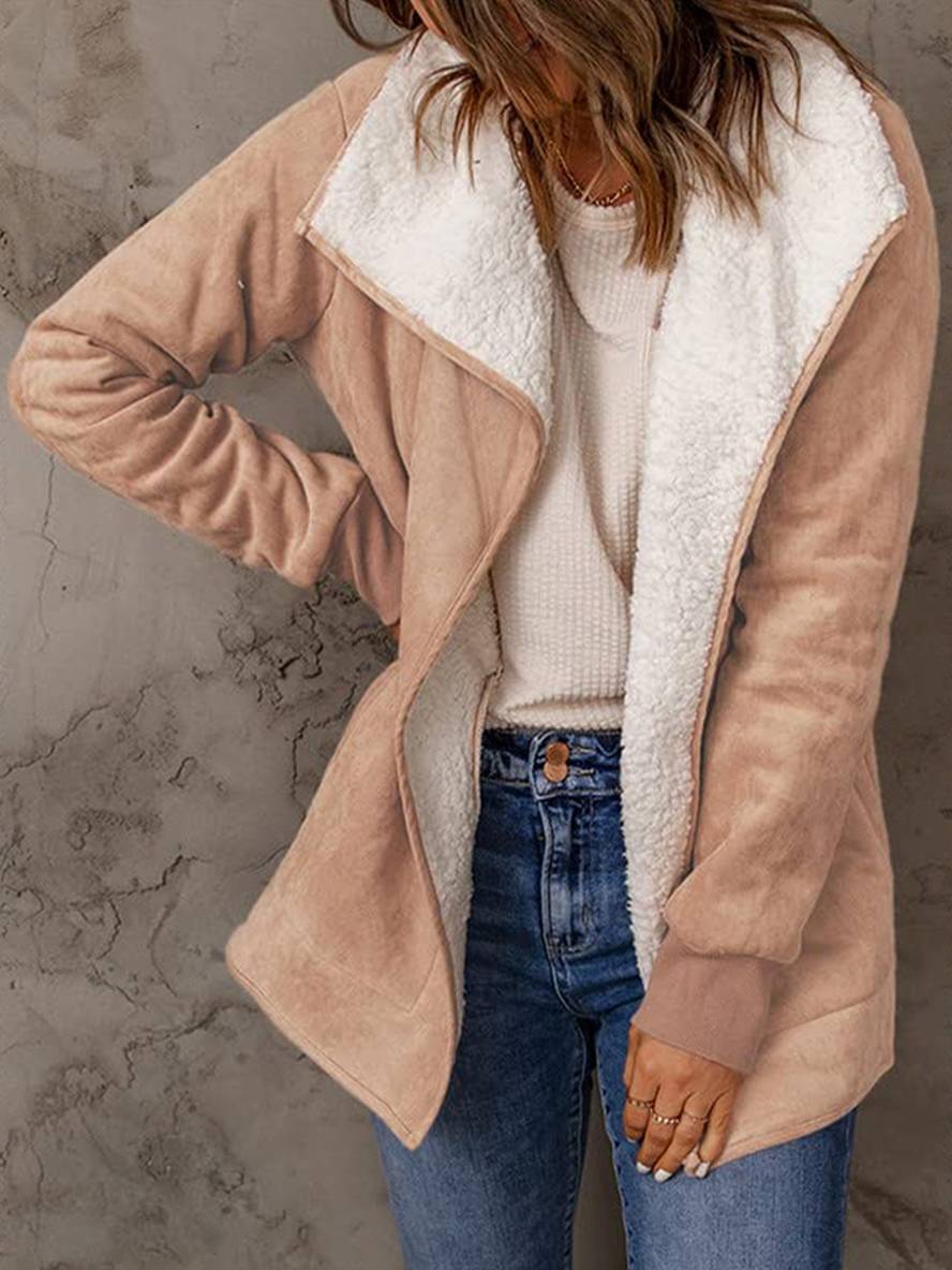 Levoire | Manteau En Daim Poches Manches Longues Femme Mode Décontractée Loisirs Hiver Veste