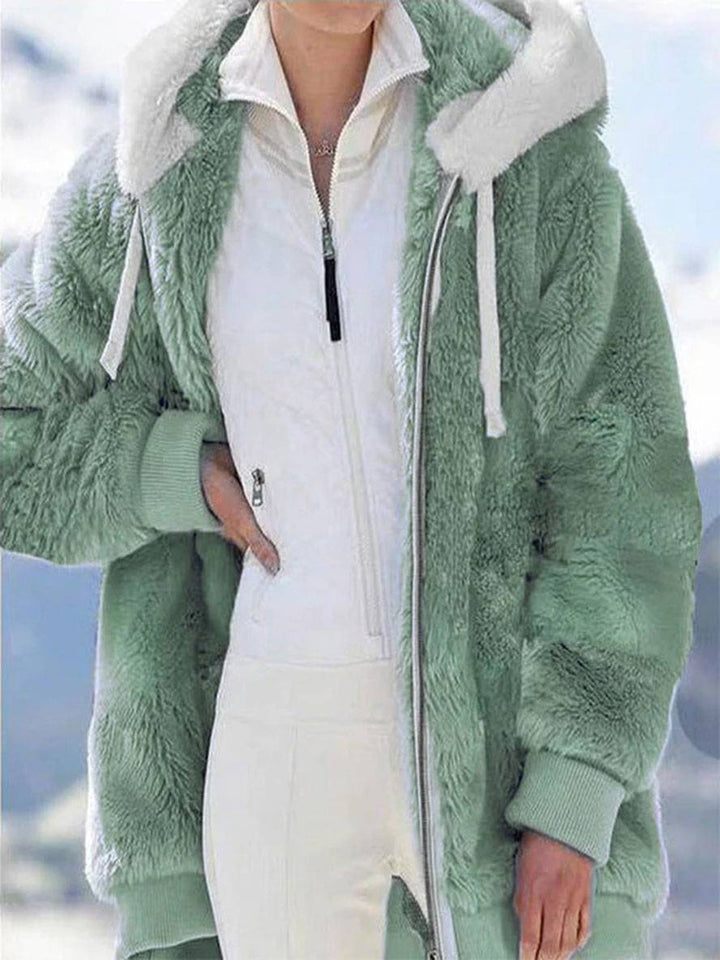 Levoire | Manteau À Capuche Uni Doublé En Polaire Fermeture Éclair Poches Manches Longues Élégant Large Veste Vert pastel