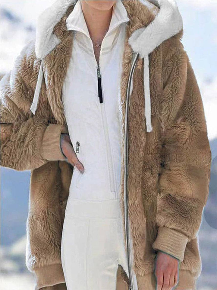 Levoire | Manteau À Capuche Uni Doublé En Polaire Fermeture Éclair Poches Manches Longues Élégant Large Veste Khaki