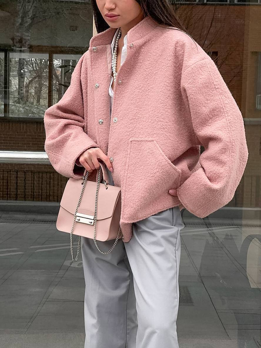 Levoire | Veste Courte Unie En Polaire Avec Boutons, Poches, Col Montant Pour Femmes, Élégante Et Décontractée, Douce