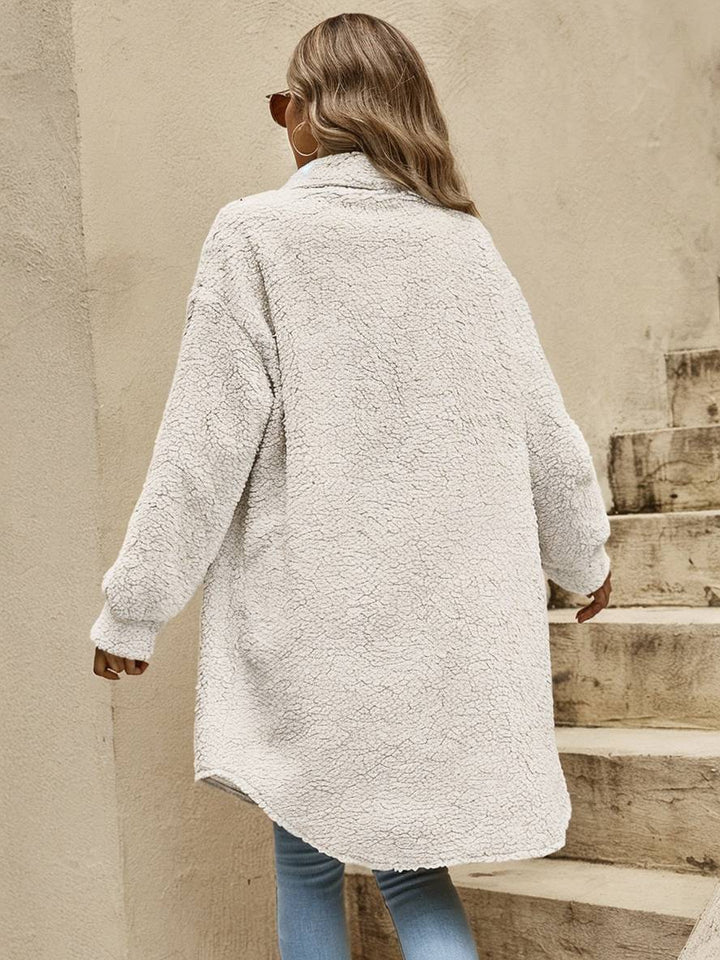 Levoire | Moyen-Long Manteau En Polaire À Col À Boutons Revers À Manches Longues Pour Femmes Veste Décontractée