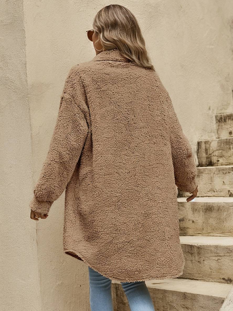Levoire | Moyen-Long Manteau En Polaire À Col À Boutons Revers À Manches Longues Pour Femmes Veste Décontractée
