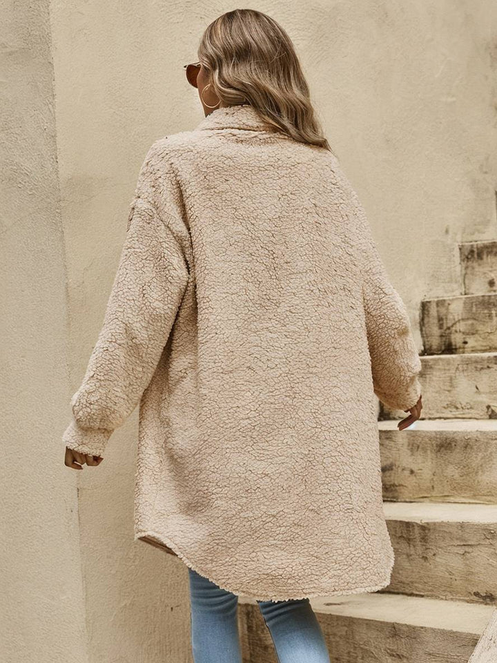 Levoire | Moyen-Long Manteau En Polaire À Col À Boutons Revers À Manches Longues Pour Femmes Veste Décontractée