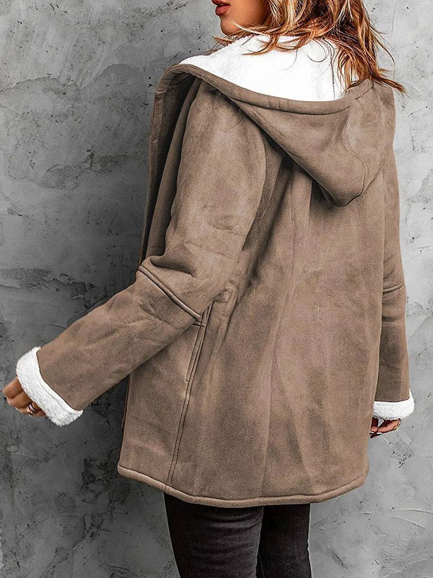 Levoire | Manteau Mi-Long En Suède Polaire Avec Capuche, Boutons, Poches Femme Élégant Décontracté Hiver Parka