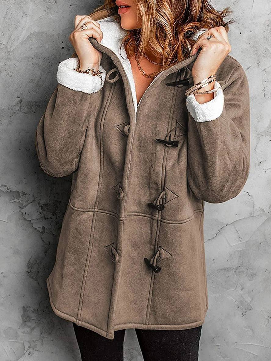 Levoire | Manteau Mi-Long En Suède Polaire Avec Capuche, Boutons, Poches Femme Élégant Décontracté Hiver Parka