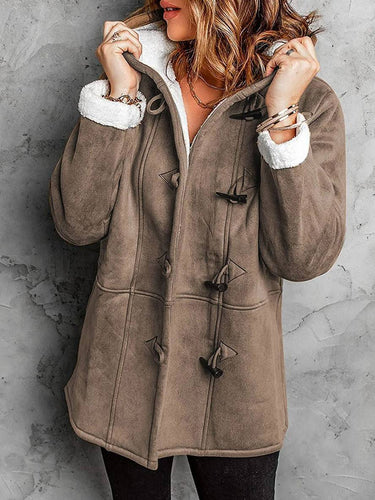 Levoire | Manteau Mi-Long En Suède Polaire Avec Capuche, Boutons, Poches Femme Élégant Décontracté Hiver Parka