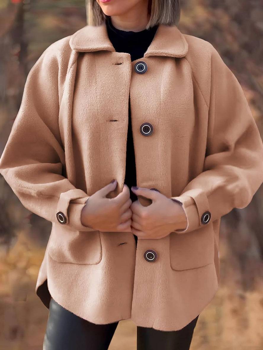 Levoire | Manteau En Fourrure Fermeture À Bouton Poches Col À Revers Manches Longues Femme Élégant Décontracté Veste Oversize Khaki