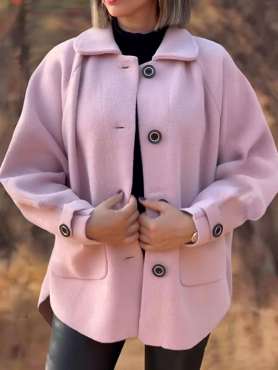 Levoire | Manteau En Fourrure Fermeture À Bouton Poches Col À Revers Manches Longues Femme Élégant Décontracté Veste Oversize Rosa