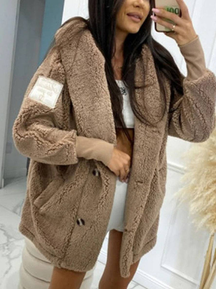 Levoire | Manteau À Capuche Mi-Long Avec Poches À Boutons En Polaire Manches Longues Femme Élégant Décontracté Ample Veste Braun