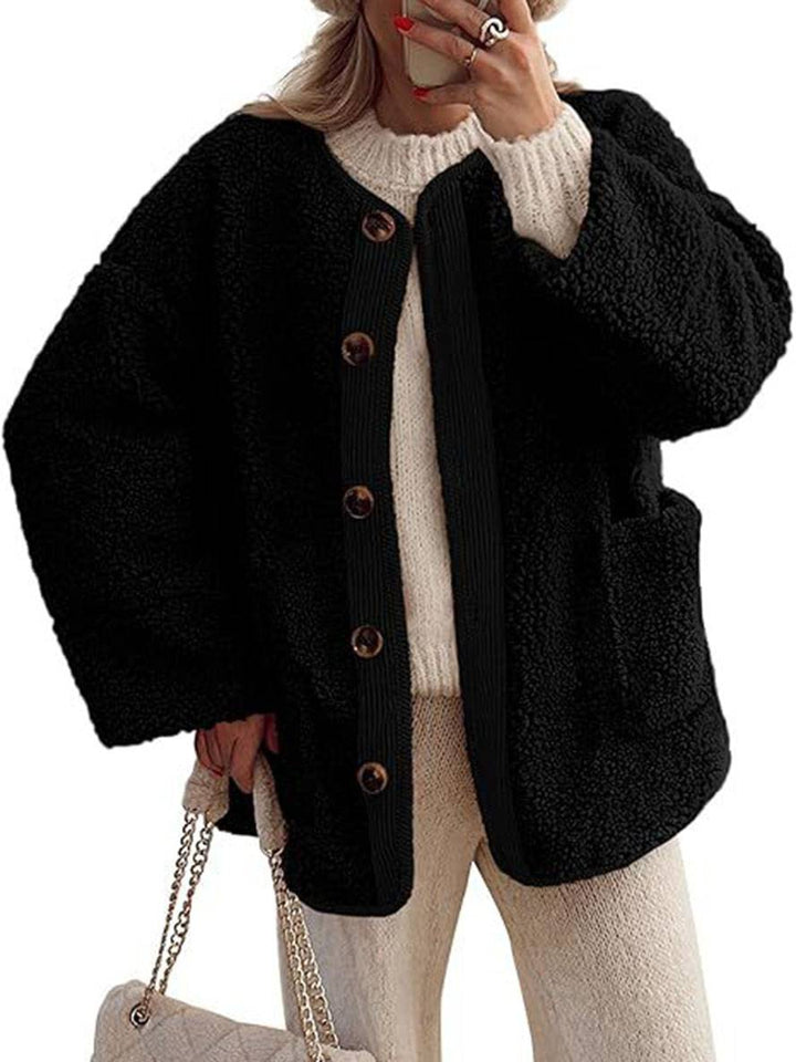 Levoire | Manteau En Velours Côtelé Avec Boutons Poches Col Rond Manches Longues Femmes Mode Décontractée Élégante Veste De Loisir Noir