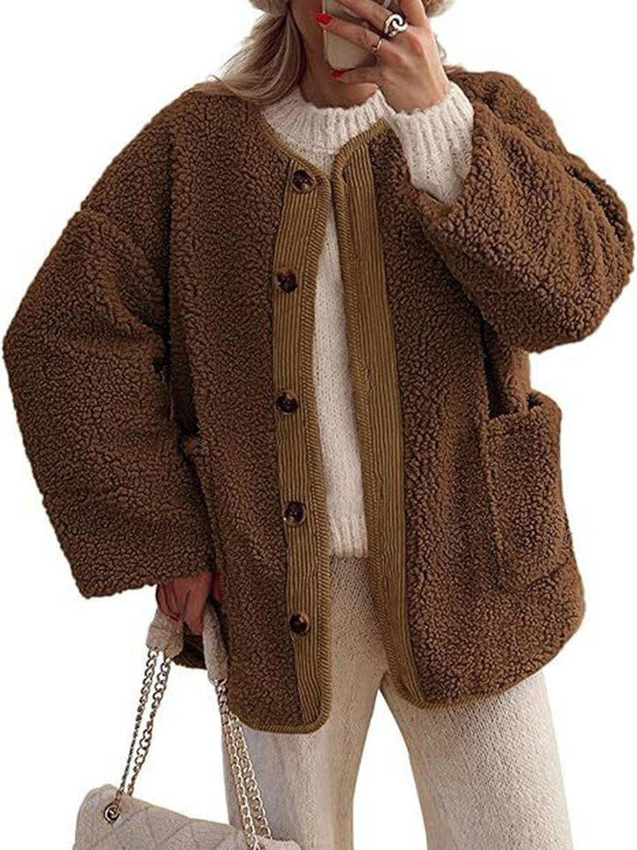 Levoire | Manteau En Velours Côtelé Avec Boutons Poches Col Rond Manches Longues Femmes Mode Décontractée Élégante Veste De Loisir Braun