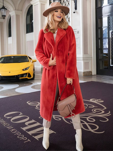 Levoire | Manteau Long Avec Ceinture En Fleece Col Revers Manches Longues Femme Élégant Mode Décontractée Veste D'Hiver Décontractée