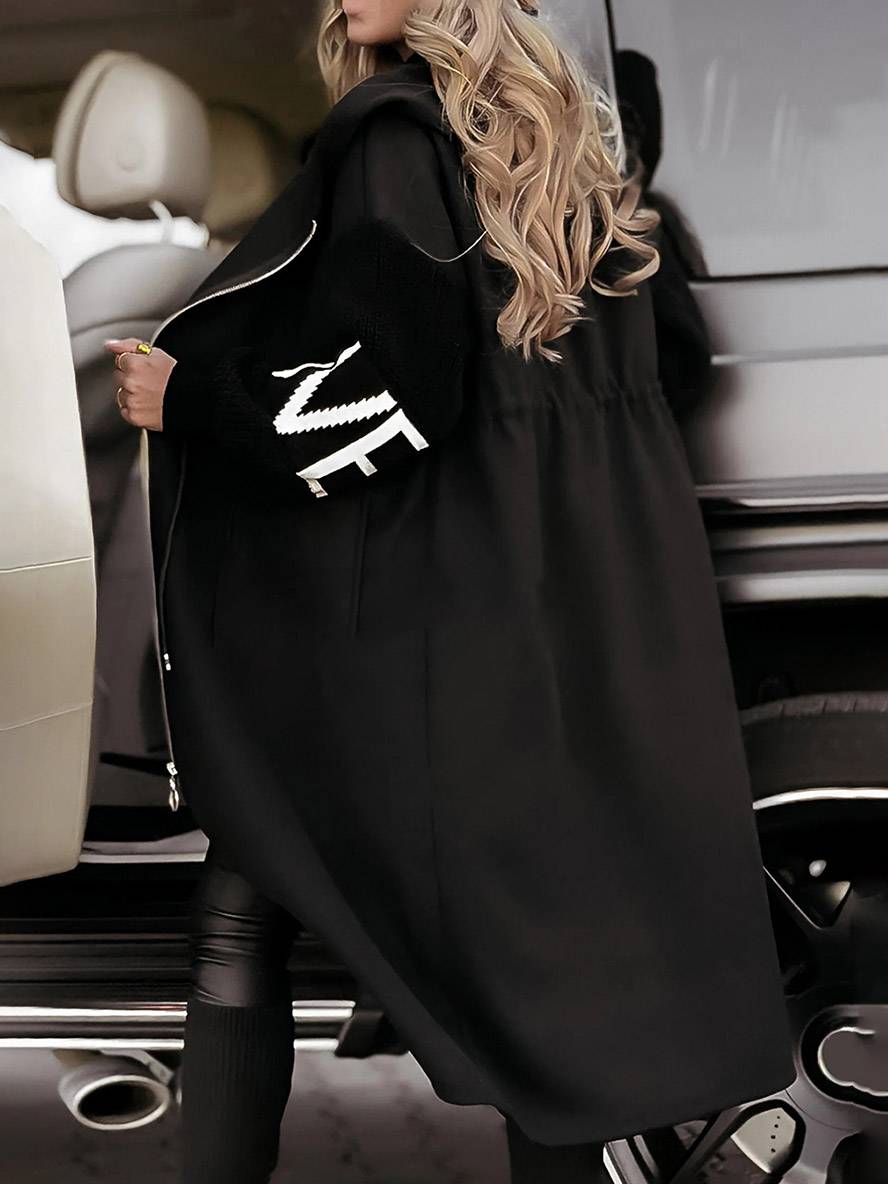 Levoire | Manteau Long Avec Capuche Poches Lettres Manches Longues Pour Femmes Élégant Décontracté Oversized Pull Cardigan