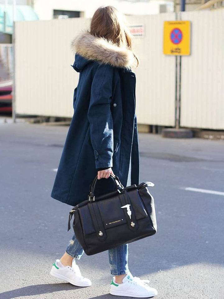 Levoire | Manteau D'Hiver Mi-Long Avec Capuche, Poches, Fermeture Éclair, Col En Fausse Fourrure, Femme, Coupe Large, Oversized, Veste Décontractée