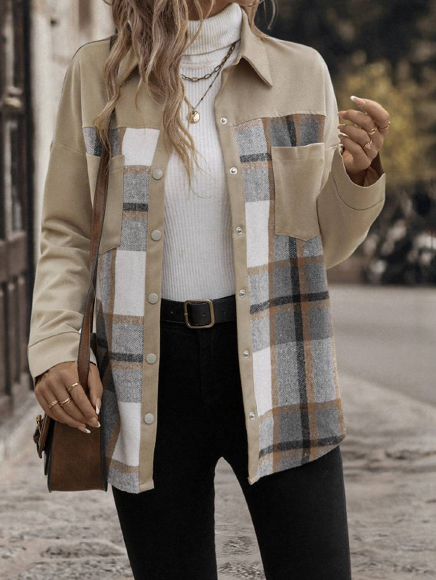 Levoire | Veste En Coton À Carreaux Fermetures À Boutons Poches Col Revers Manches Longues Dames Mode Décontractée Blouses