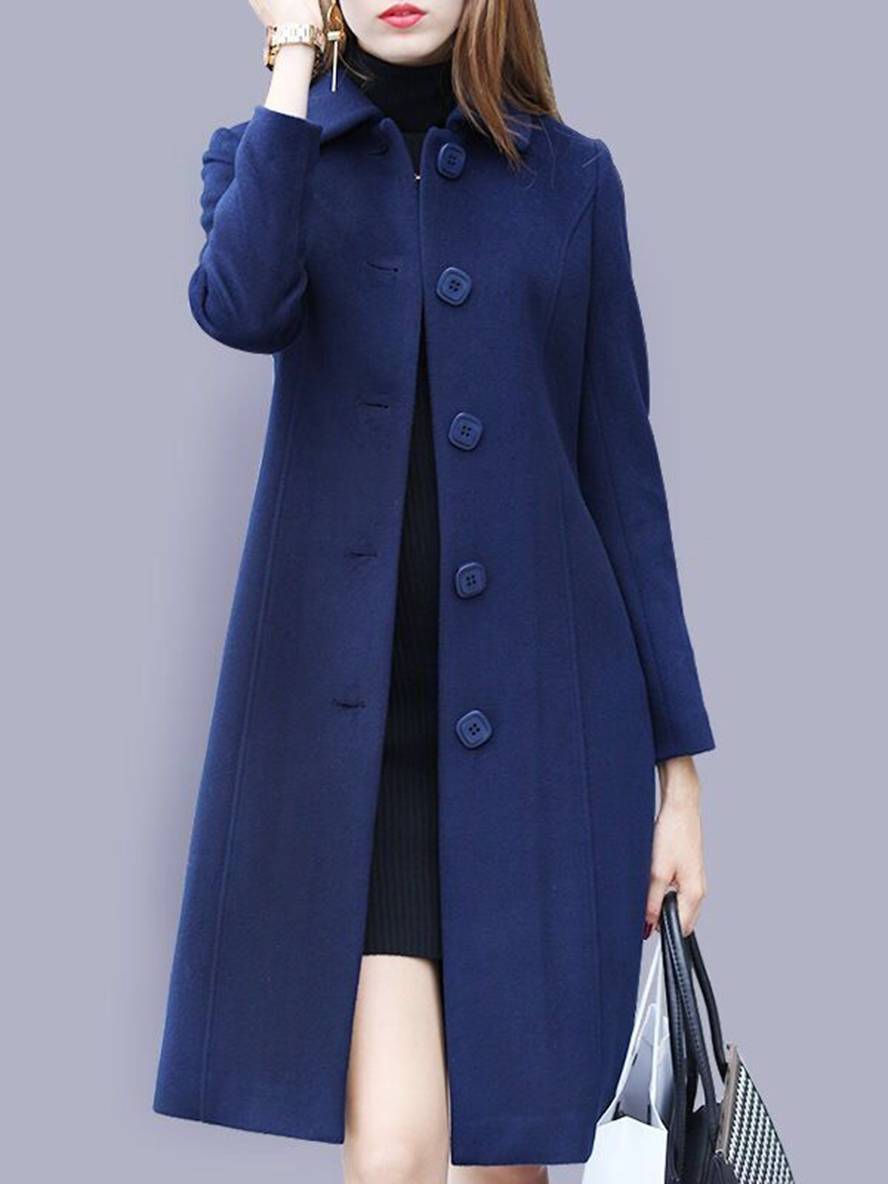 Levoire | Manteau Droit Unicolore À Fermeture Boutonnée, Col Revers, Manches Longues Pour Femmes, Élégant, Veste Décontractée Bleu saphir