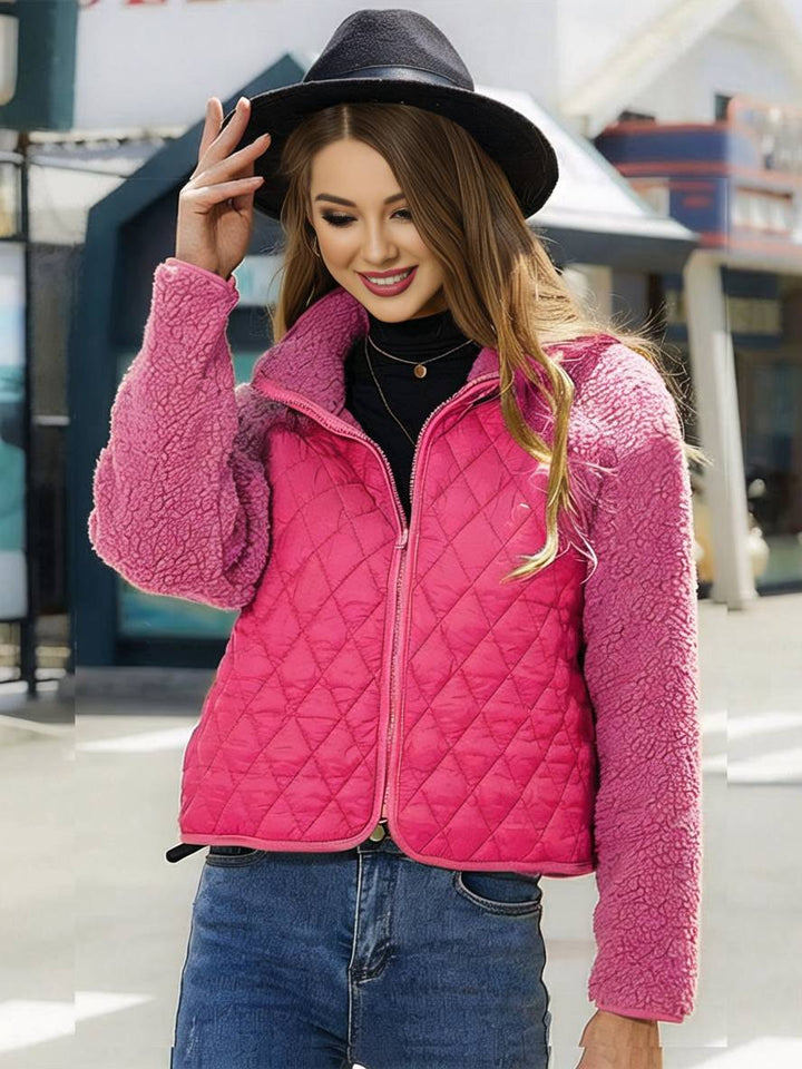 Levoire | Manteau En Polaire Avec Col Montant Manches Raglan Manches Longues Fermeture Éclair Poches Veste Décontractée Pour Femmes Framboise