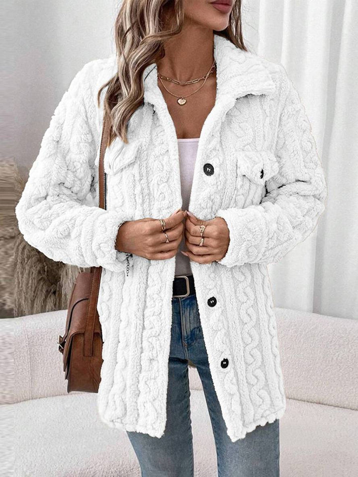 Levoire | Manteau En Polaire À Boutons Avec Poches À Col Revers À Manches Longues Pour Femmes Élégant Décontracté Veste De Loisirs Blanche