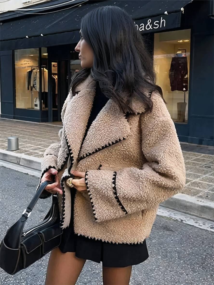 Levoire | Blouson Style Aviateur Fleece Boutons Poches Col Revers Femme Élégant Décontracté Chic Hiver Veste