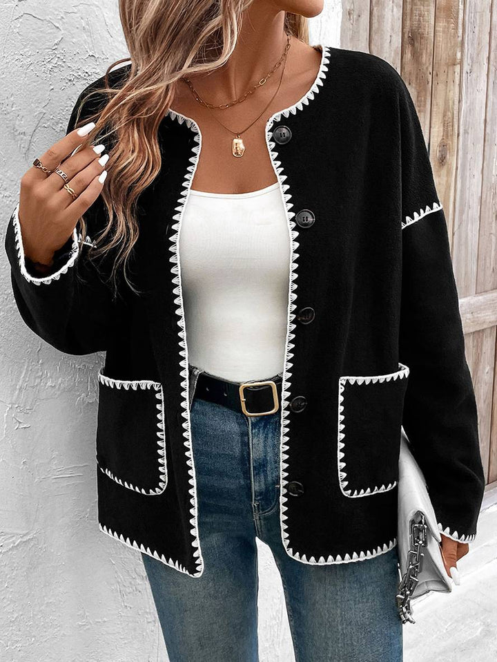 Levoire | Veste À Boutons Poches Manches Longues Femmes Élégant Décontracté Veste Loose Noir