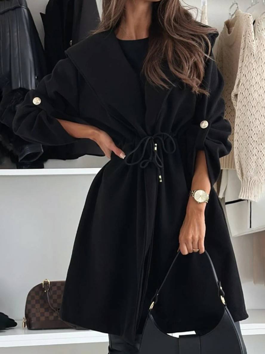 Levoire | Mi-Long Manteau Avec Capuche Boutons Manches Longues Femmes Décontracté Large Veste Décontractée