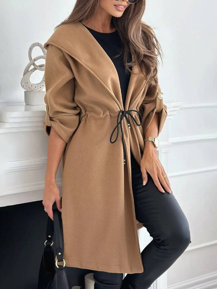 Levoire | Mi-Long Manteau Avec Capuche Boutons Manches Longues Femmes Décontracté Large Veste Décontractée Braun