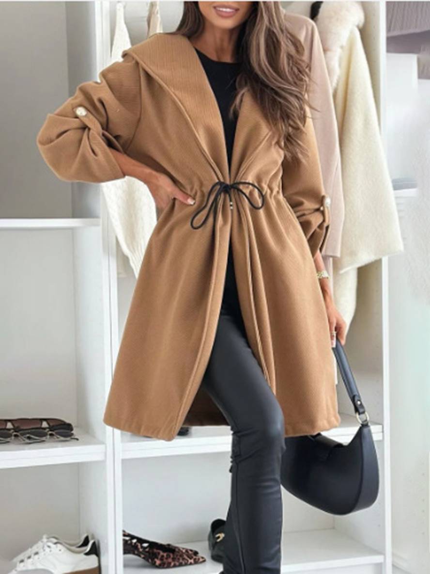 Levoire | Mi-Long Manteau Avec Capuche Boutons Manches Longues Femmes Décontracté Large Veste Décontractée