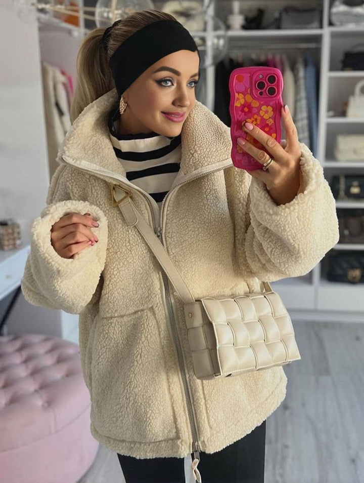 Levoire | Veste En Polaire Avec Col Roulé Fermeture Éclair Poches Manches Longues Mode De Loisirs Pour Femmes Manteau