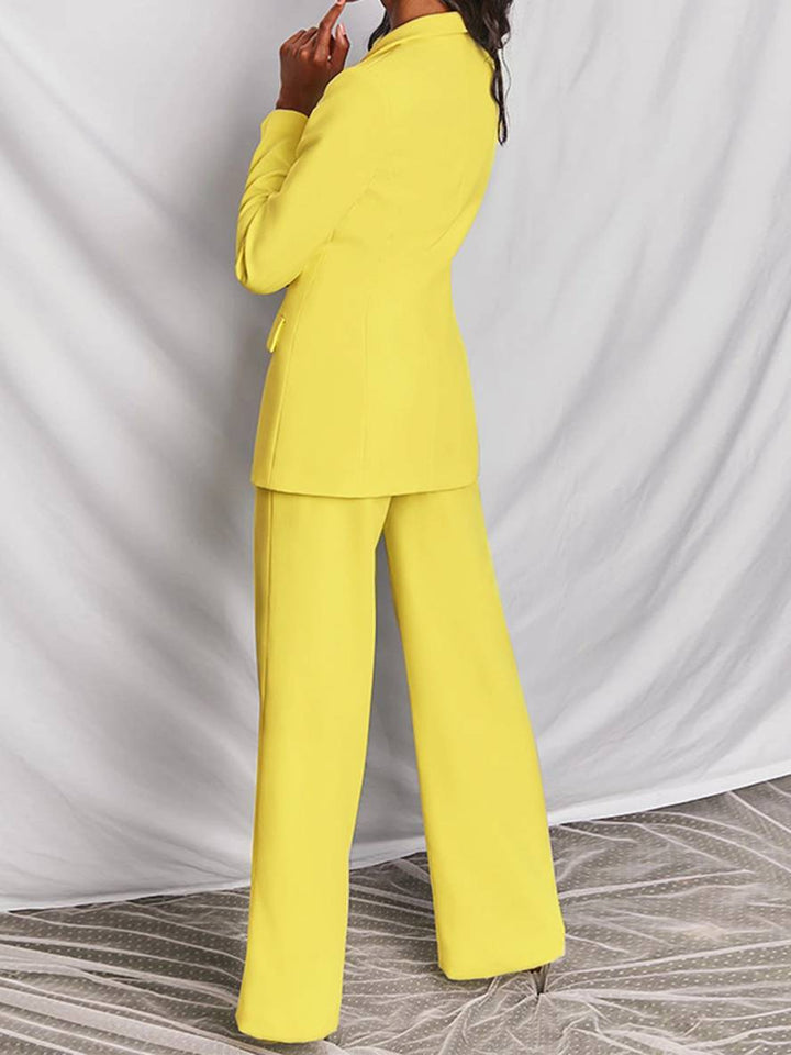 Levoire | Blazer Bureau Deux Pièces Boutons Poches Col Revers Manches Longues Veste Droite Pantalon Femme Élégant Costume Style