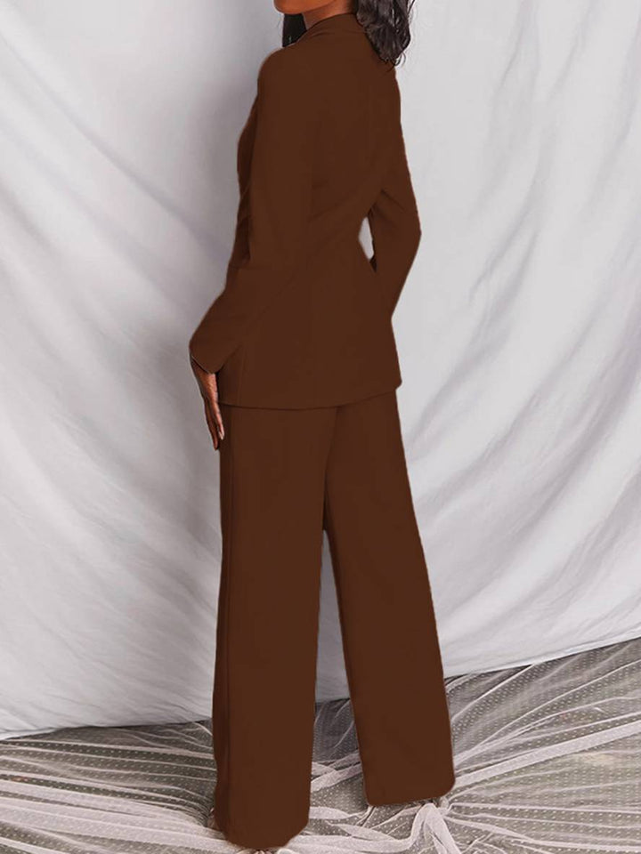 Levoire | Blazer Bureau Deux Pièces Boutons Poches Col Revers Manches Longues Veste Droite Pantalon Femme Élégant Costume Style
