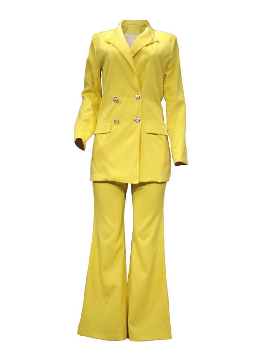 Levoire | Ensemble De Tailleur Pour Femmes Blazer De Bureau Double Boutonnage Col À Revers Manches Longues Élégant Deux Pièces