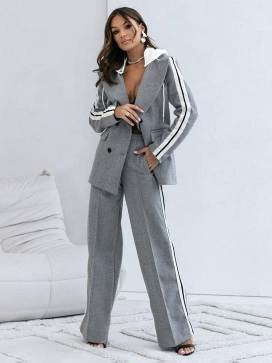 Levoire | Veste De Bureau À Double Bouton Pour Femme En Hoodie Rayé Deux Pièces Décontractée