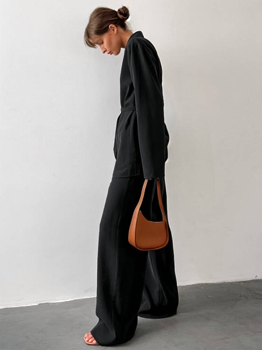 Levoire | Tenues Avec Pantalon Décolleté En V Ceinture Poches Blazer Femme Élégant Décontracté Deux Pièces