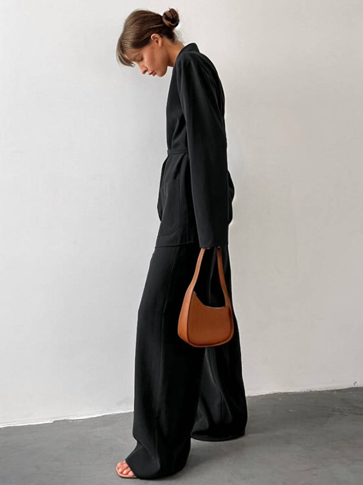 Levoire | Tenues Avec Pantalon Décolleté En V Ceinture Poches Blazer Femme Élégant Décontracté Deux Pièces
