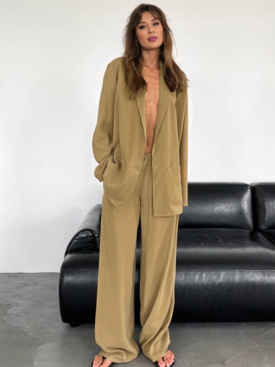 Levoire | Tenues Avec Pantalon Décolleté En V Ceinture Poches Blazer Femme Élégant Décontracté Deux Pièces