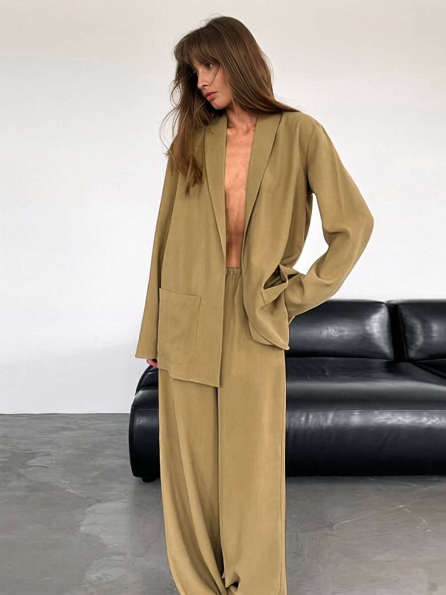 Levoire | Tenues Avec Pantalon Décolleté En V Ceinture Poches Blazer Femme Élégant Décontracté Deux Pièces