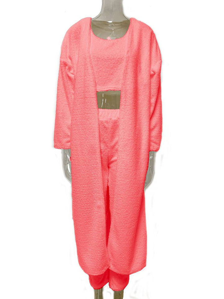 Levoire | Ensemble De 3 Pièces En Polaire Haut Cardigan Et Pantalon Mode D'Hiver Femme