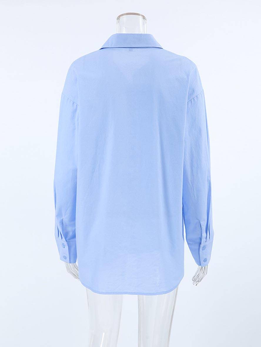 Levoire | Chemise En Coton Unie À Boutons Col Chemise À Manches Longues Femme Élégant Décontracté Blouse Ample
