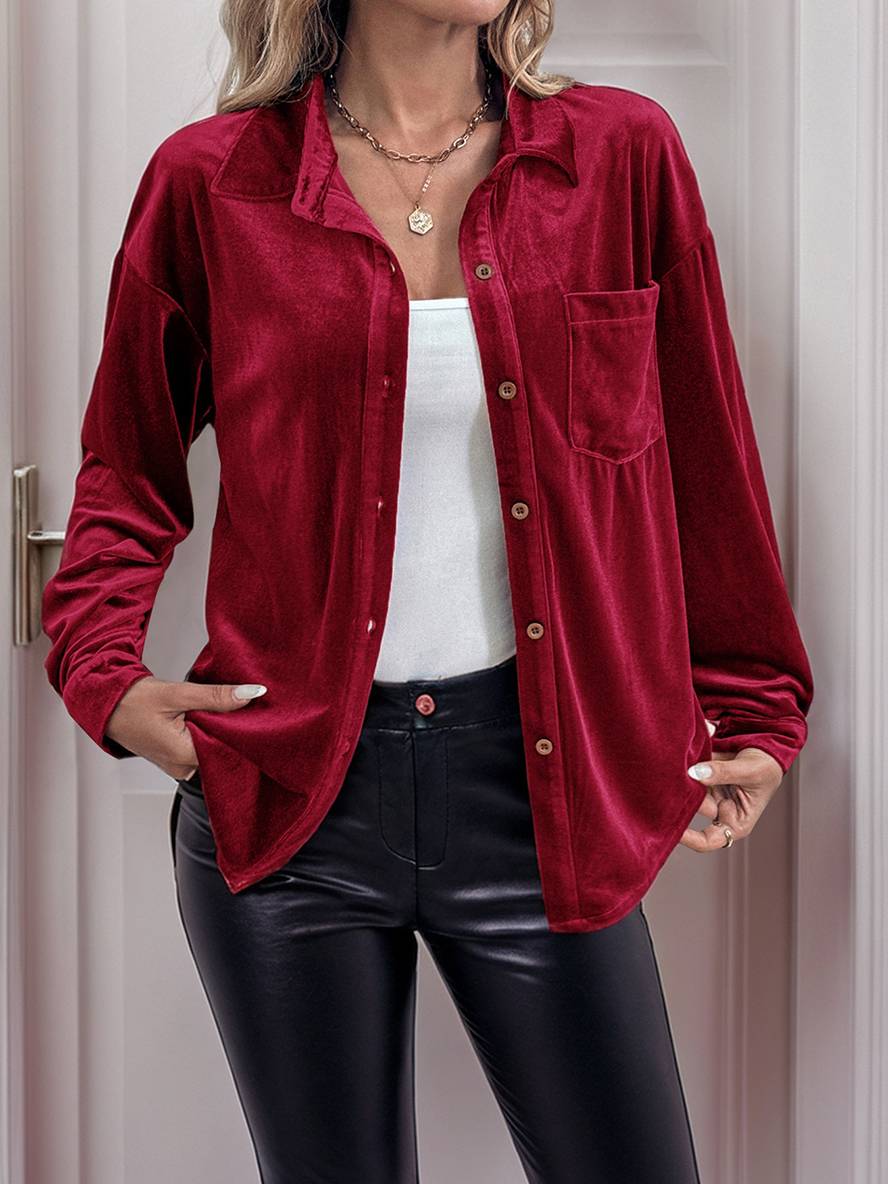 Levoire | Chemisier En Velours Avec Boutons Et Poches, Col Classique, Manches Longues, Vêtements De Loisirs Pour Femmes