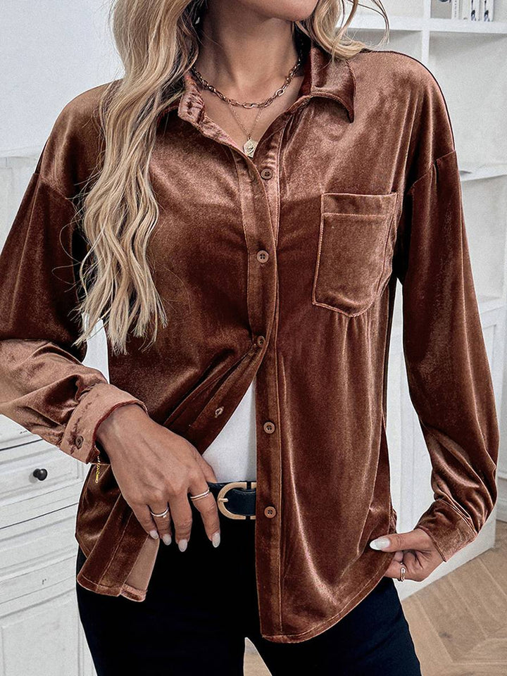 Levoire | Chemisier En Velours Avec Boutons Et Poches, Col Classique, Manches Longues, Vêtements De Loisirs Pour Femmes