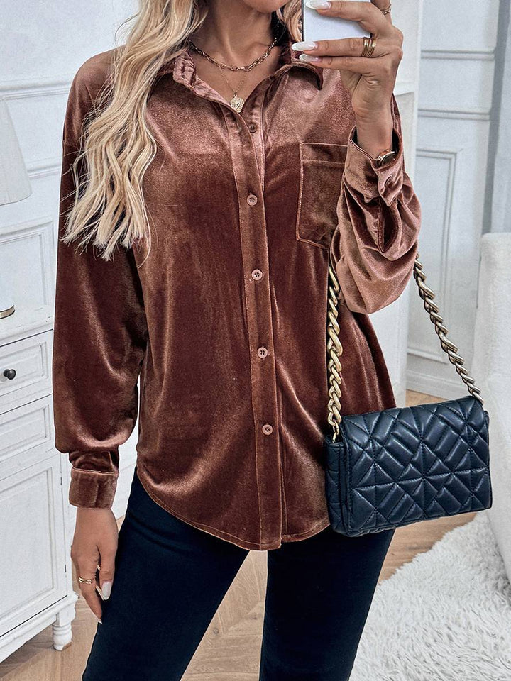 Levoire | Chemisier En Velours Avec Boutons Et Poches, Col Classique, Manches Longues, Vêtements De Loisirs Pour Femmes