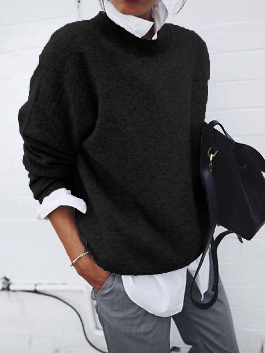 Levoire | Pull En Tricot Avec Col De Chemise Faux, À Manches Longues, Élégant, Décontracté, Hauts, Automne Noir