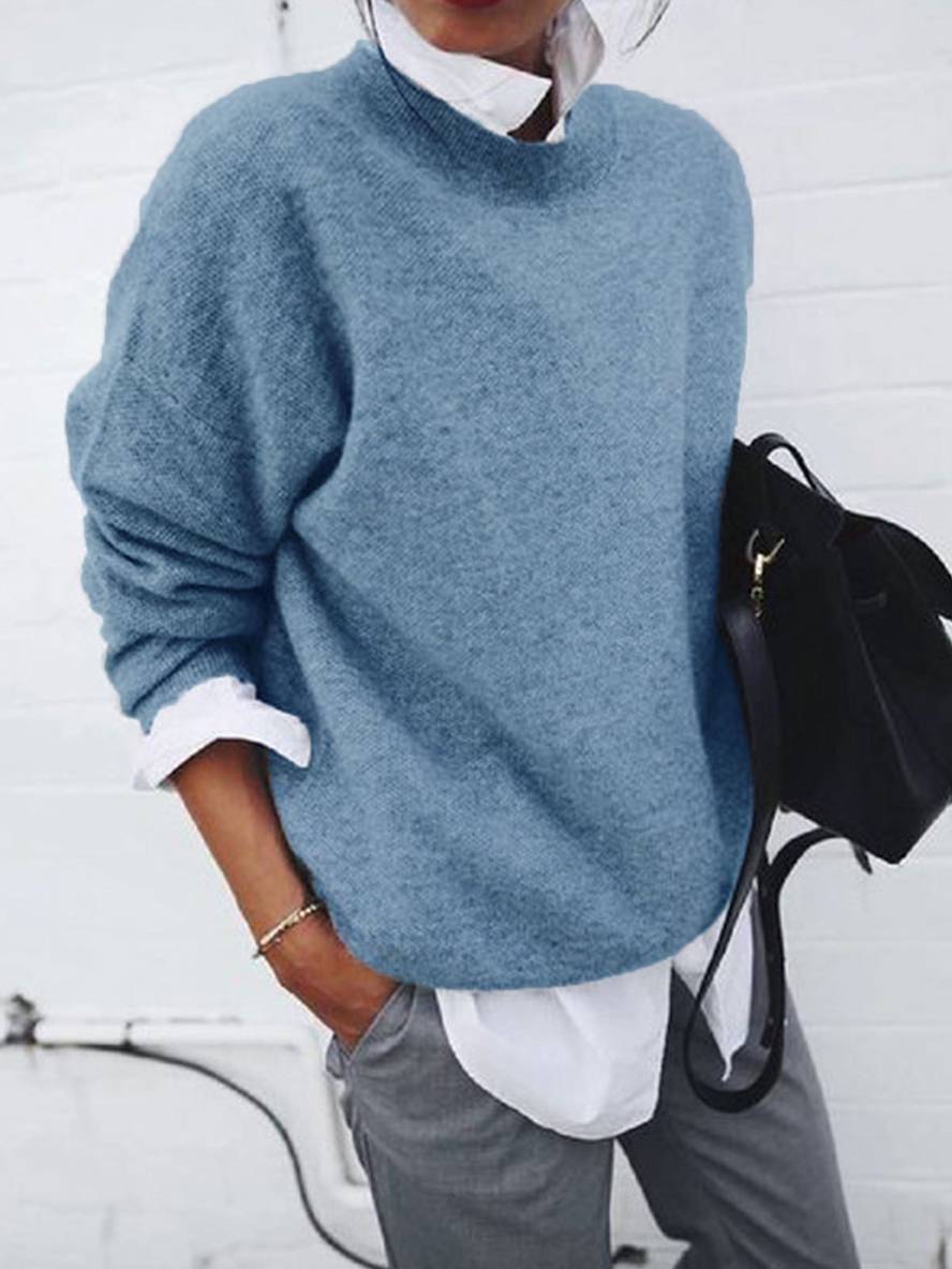 Levoire | Pull En Tricot Avec Col De Chemise Faux, À Manches Longues, Élégant, Décontracté, Hauts, Automne Bleu