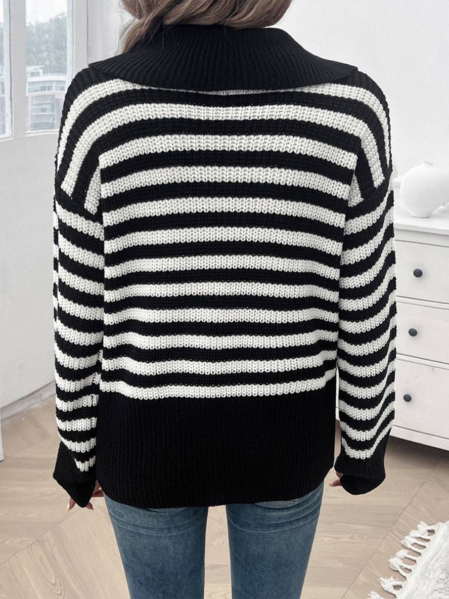Levoire | Pull Polo Rayé À Manches Longues Pour Femmes Hauts Décontractés Élégants