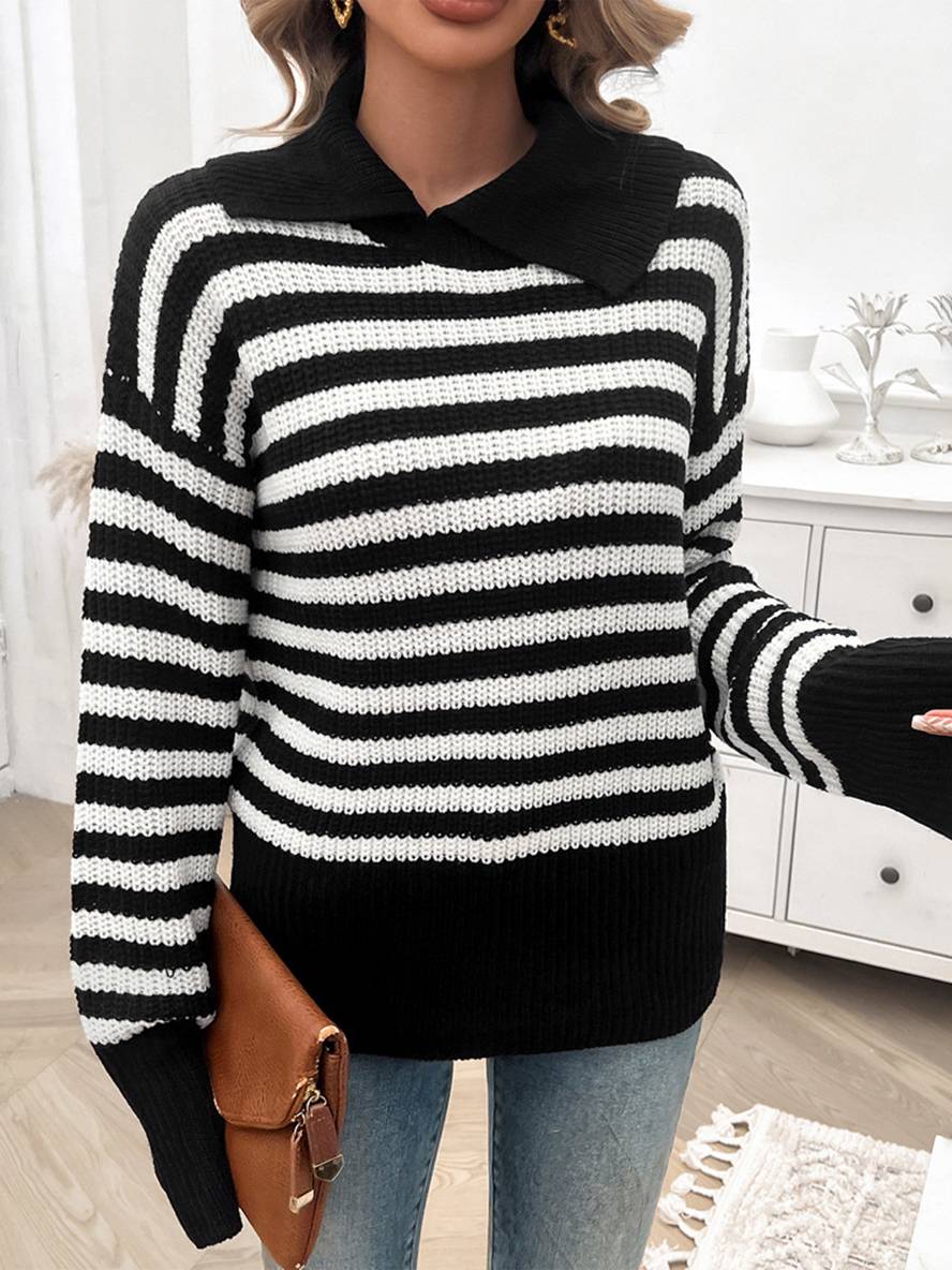 Levoire | Pull Polo Rayé À Manches Longues Pour Femmes Hauts Décontractés Élégants