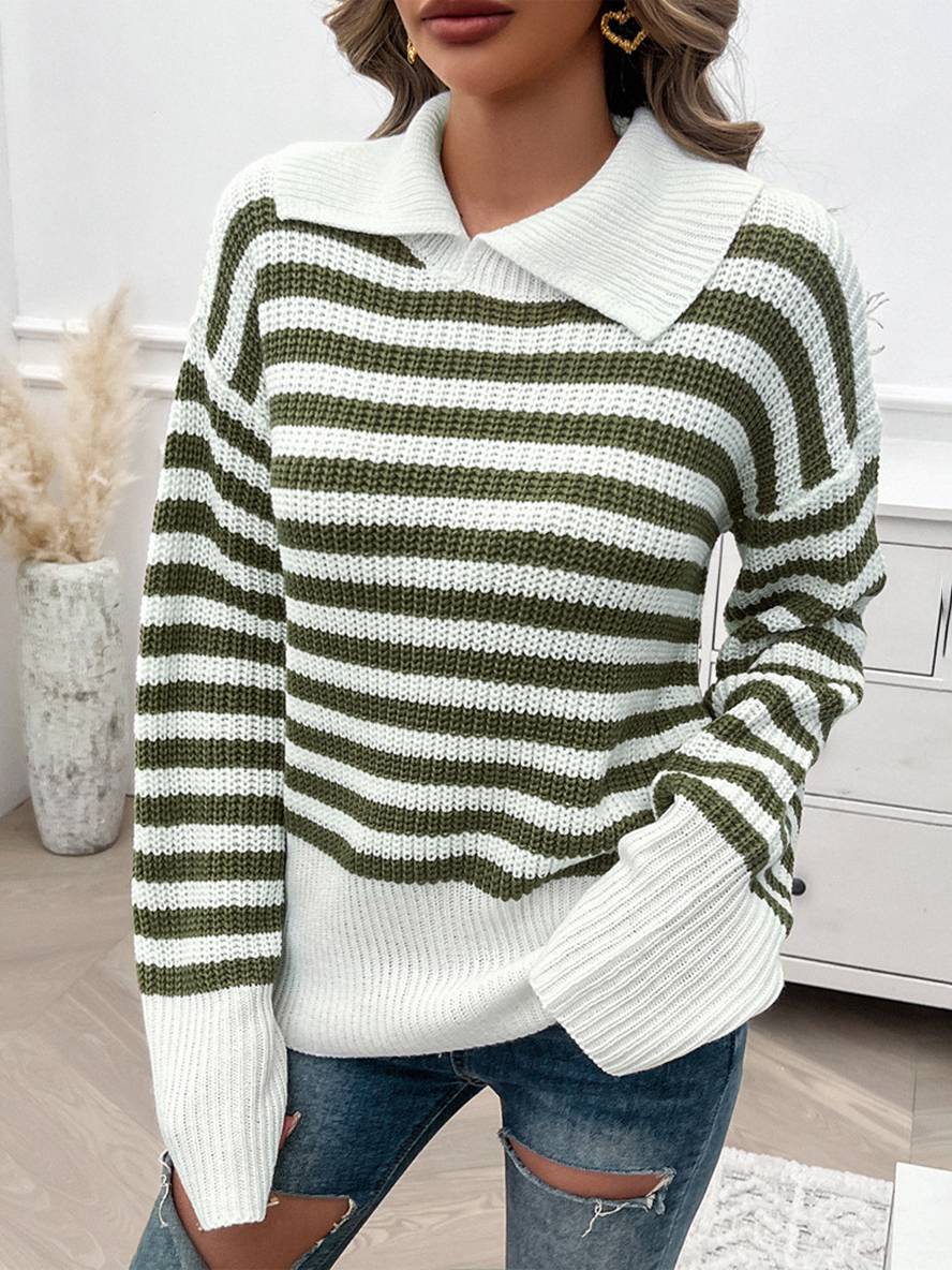 Levoire | Pull Polo Rayé À Manches Longues Pour Femmes Hauts Décontractés Élégants